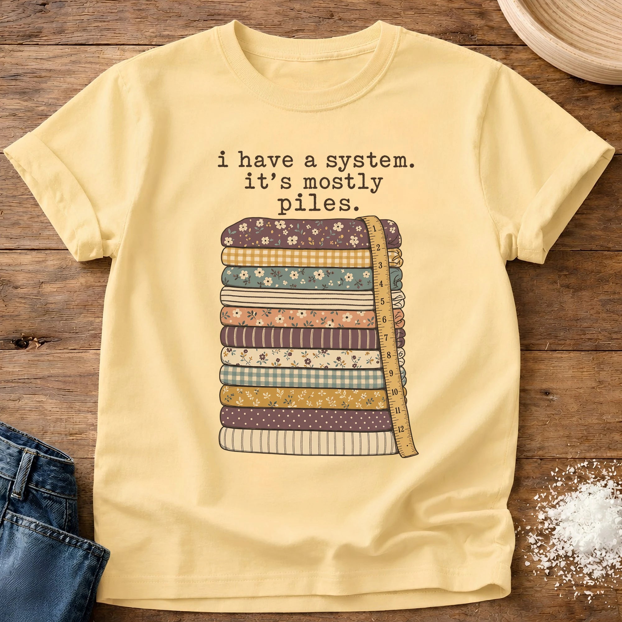 Knead More Fun It's Mostly Piles quilting t-shirt in Butter