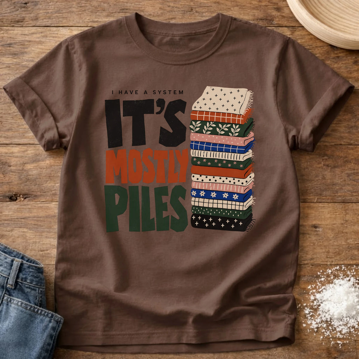 Knead More Fun piles system quilting t-shirt in Espresso