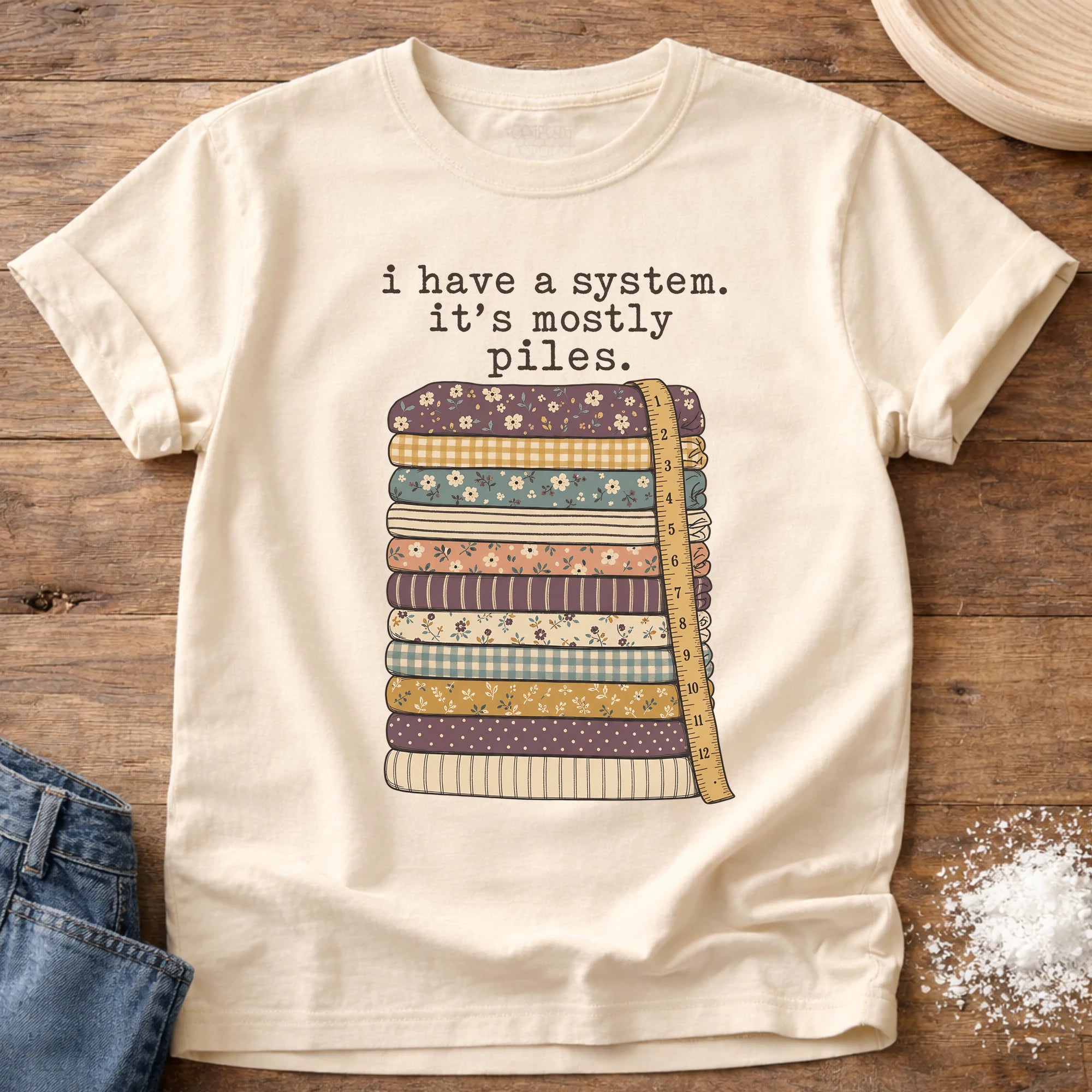 Knead More Fun It's Mostly Piles quilting t-shirt in Ivory