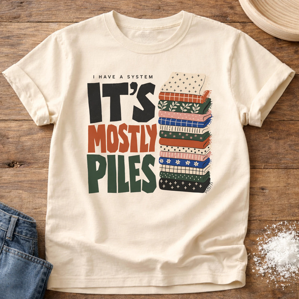 Knead More Fun piles system quilting t-shirt in Ivory