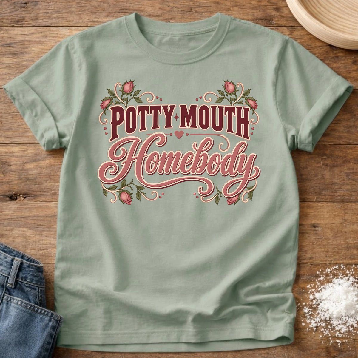 Knead More Fun Potty Mouth Homebody t-shirt in Bay