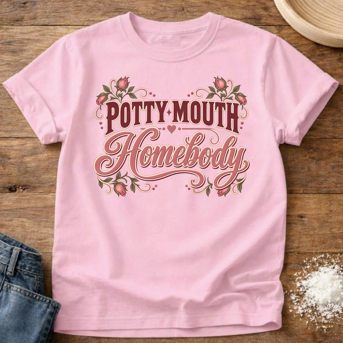 Knead More Fun Potty Mouth Homebody t-shirt in Blossom