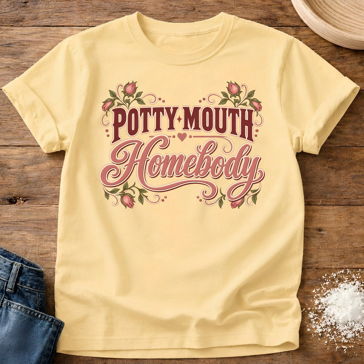 Knead More Fun Potty Mouth Homebody t-shirt in Butter