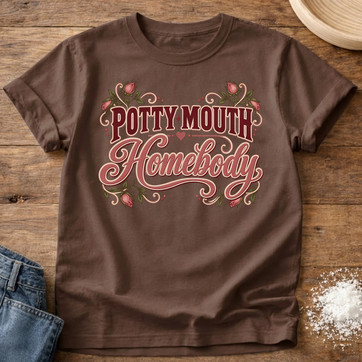 Knead More Fun Potty Mouth Homebody t-shirt in Espresso