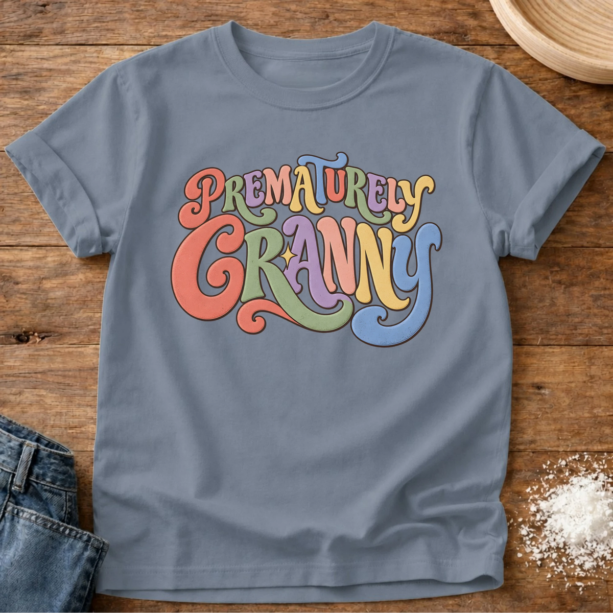Knead More Fun Prematurely Granny grannycore t-shirt in Blue Jean