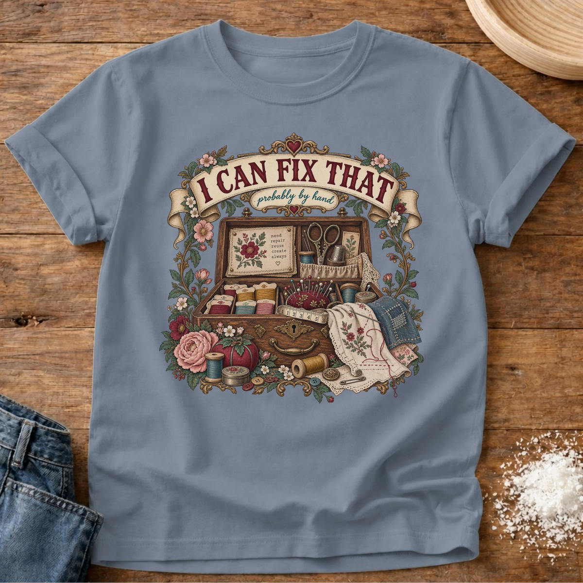 Knead More Fun Probably By Hand graphic t-shirt in Blue Jean