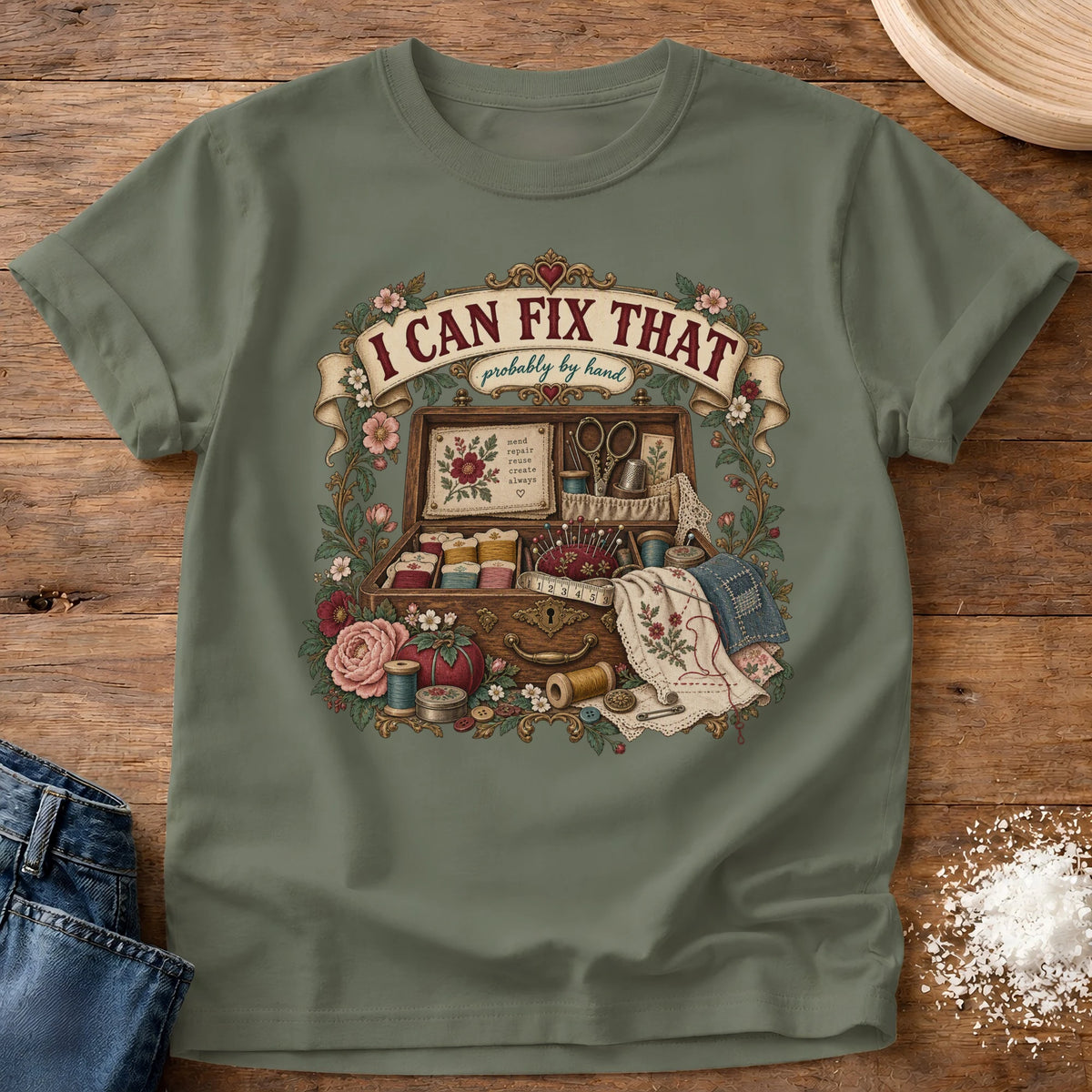 Knead More Fun Probably By Hand graphic t-shirt in Moss
