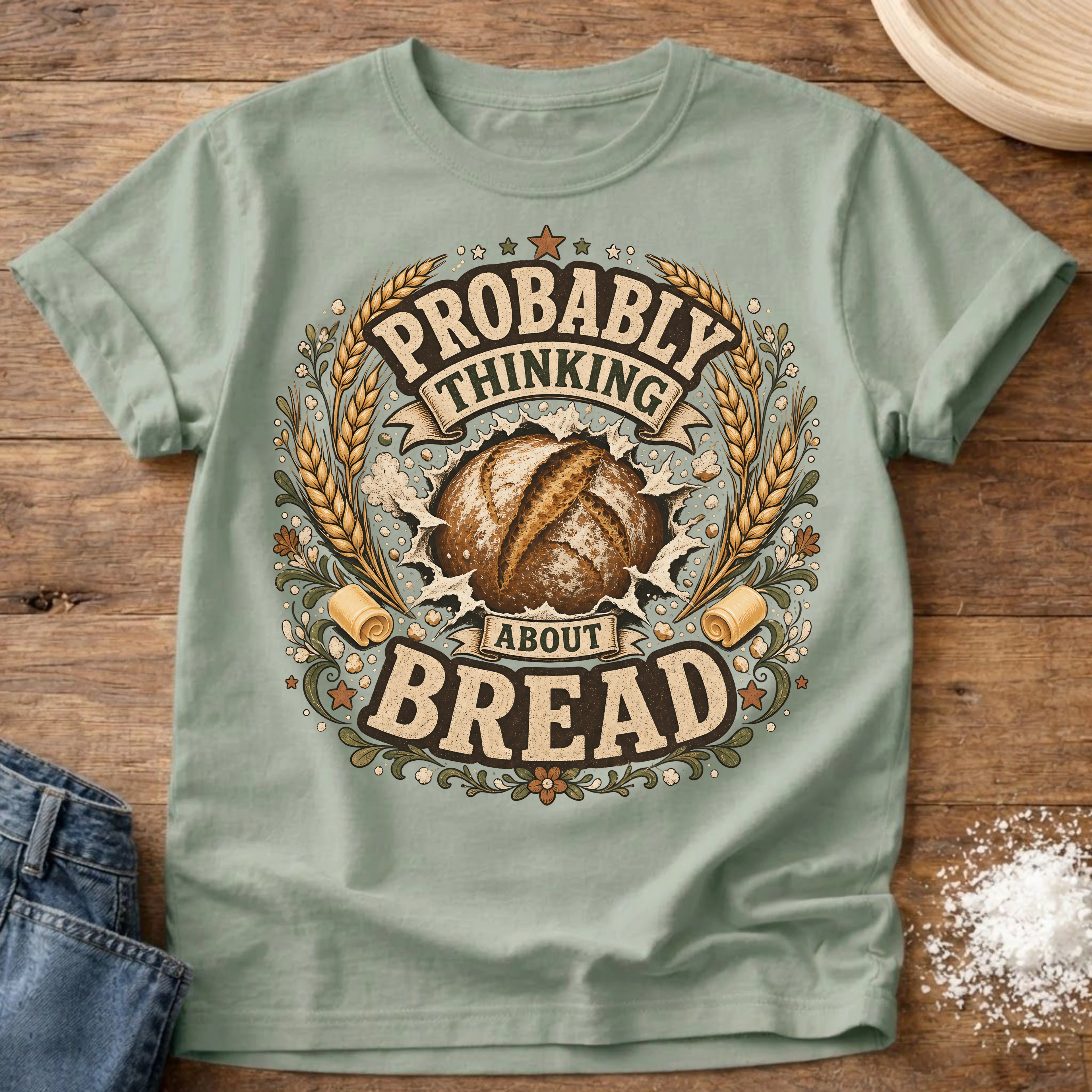 Knead More Fun Probably Thinking About Bread sourdough t-shirt in Bay