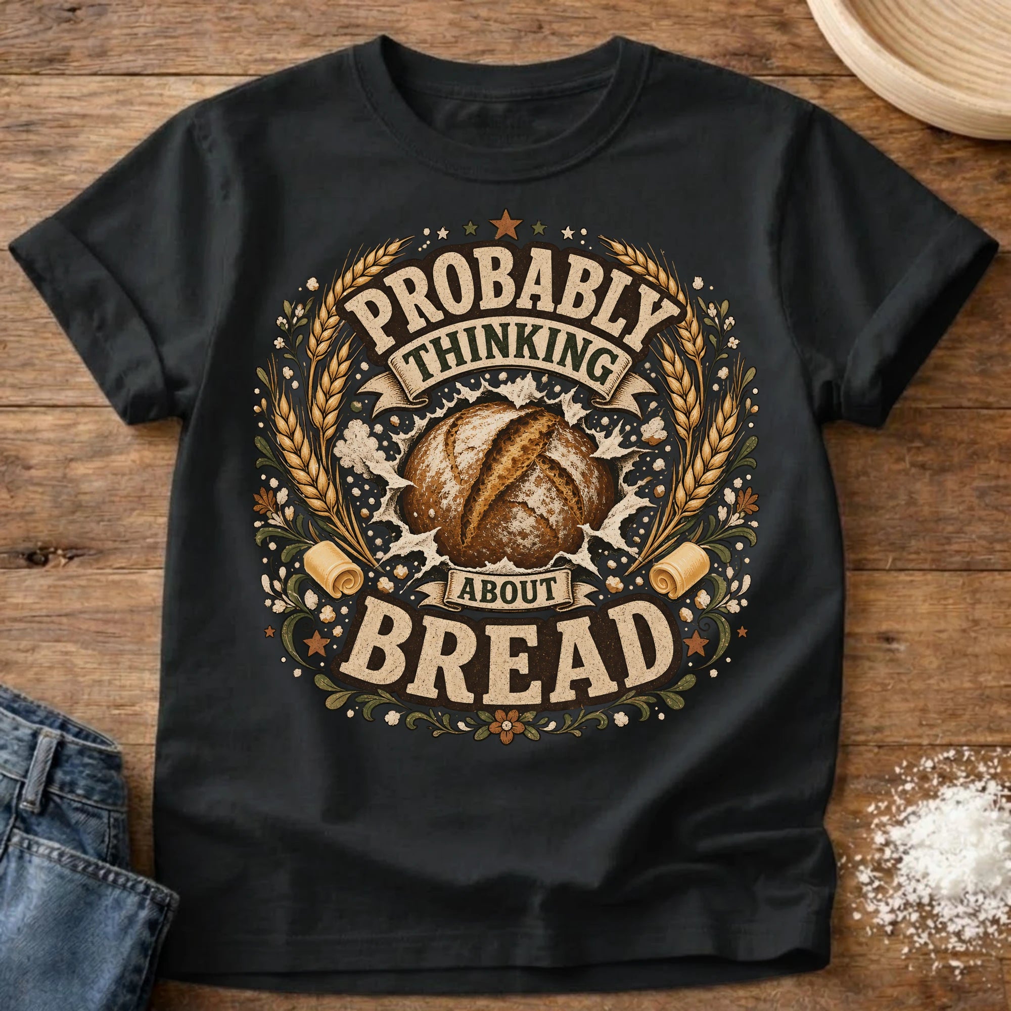 Knead More Fun Probably Thinking About Bread sourdough t-shirt in Black