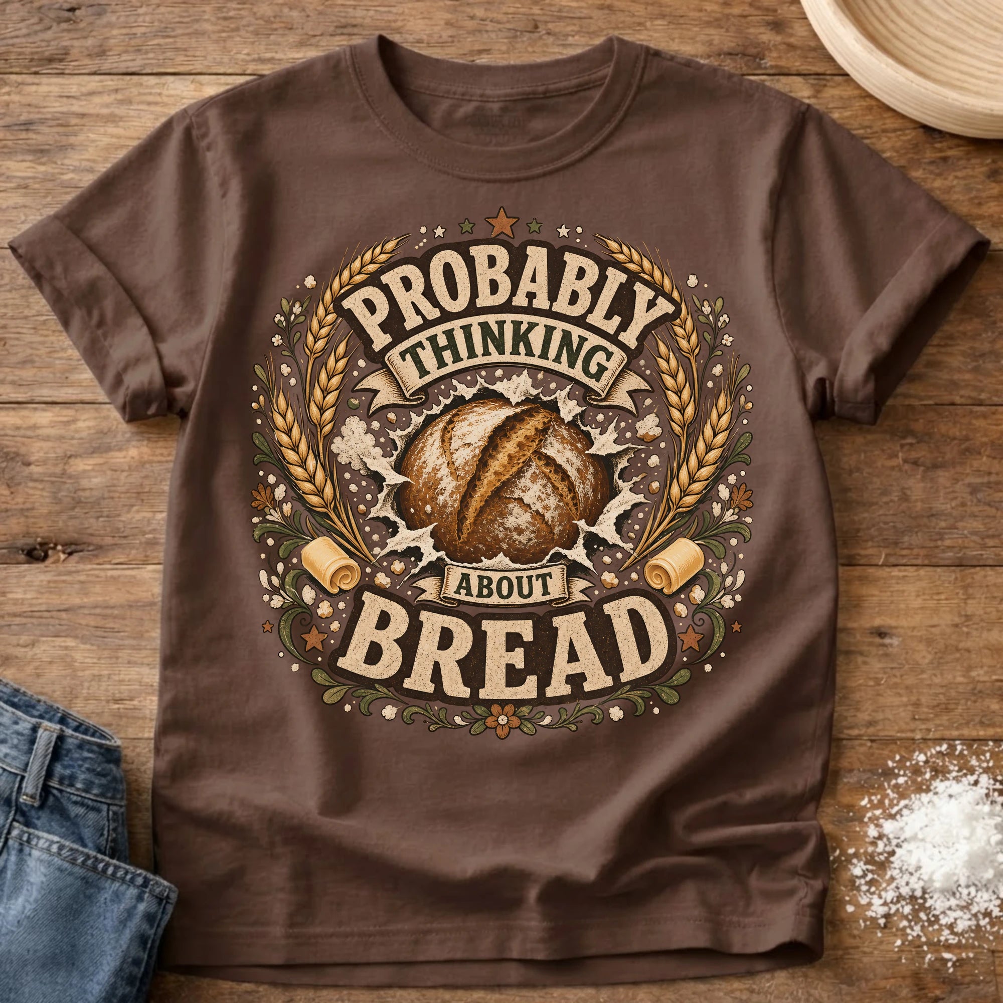 Knead More Fun Probably Thinking About Bread sourdough t-shirt in Espresso