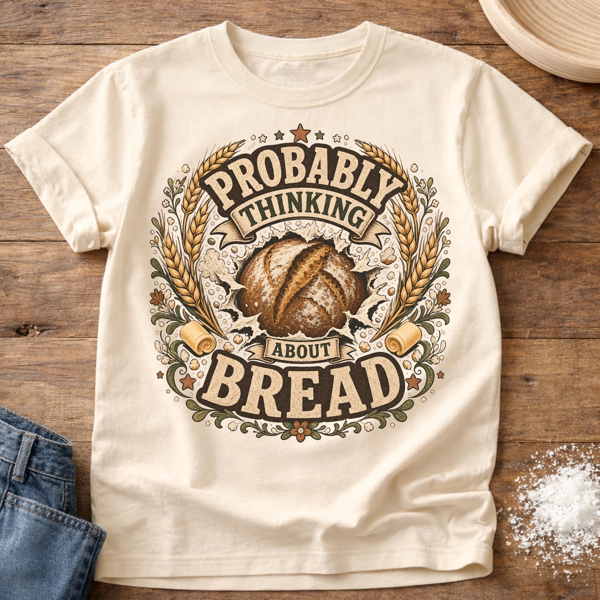Knead More Fun Probably Thinking About Bread sourdough t-shirt in Ivory