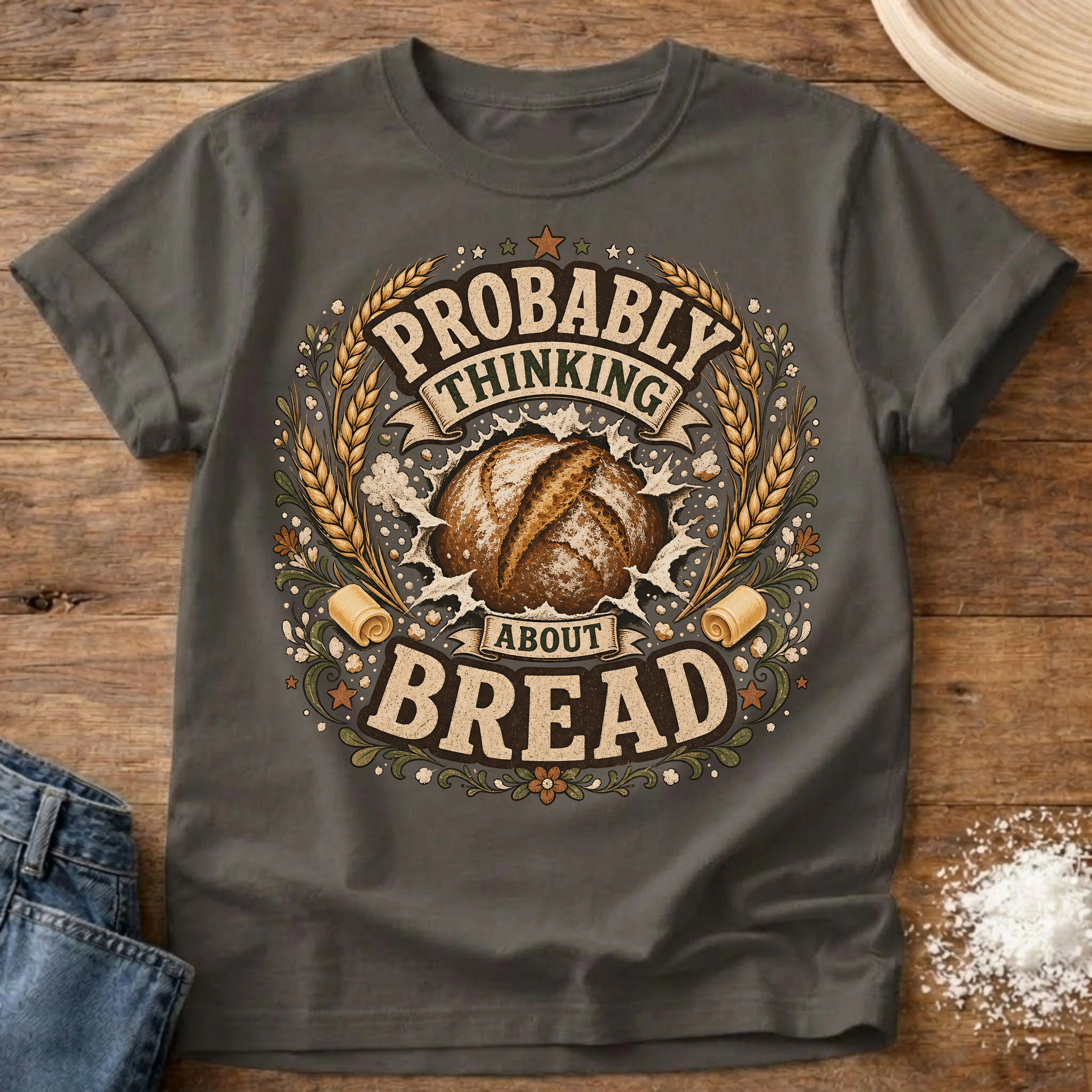 Knead More Fun Probably Thinking About Bread sourdough t-shirt in Pepper