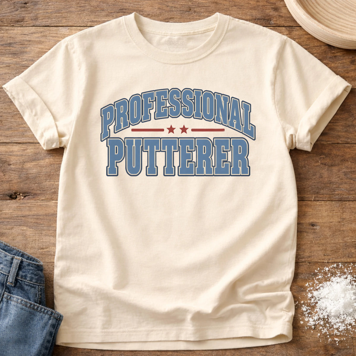 Knead More Fun Professional Putterer grannycore t-shirt in Ivory