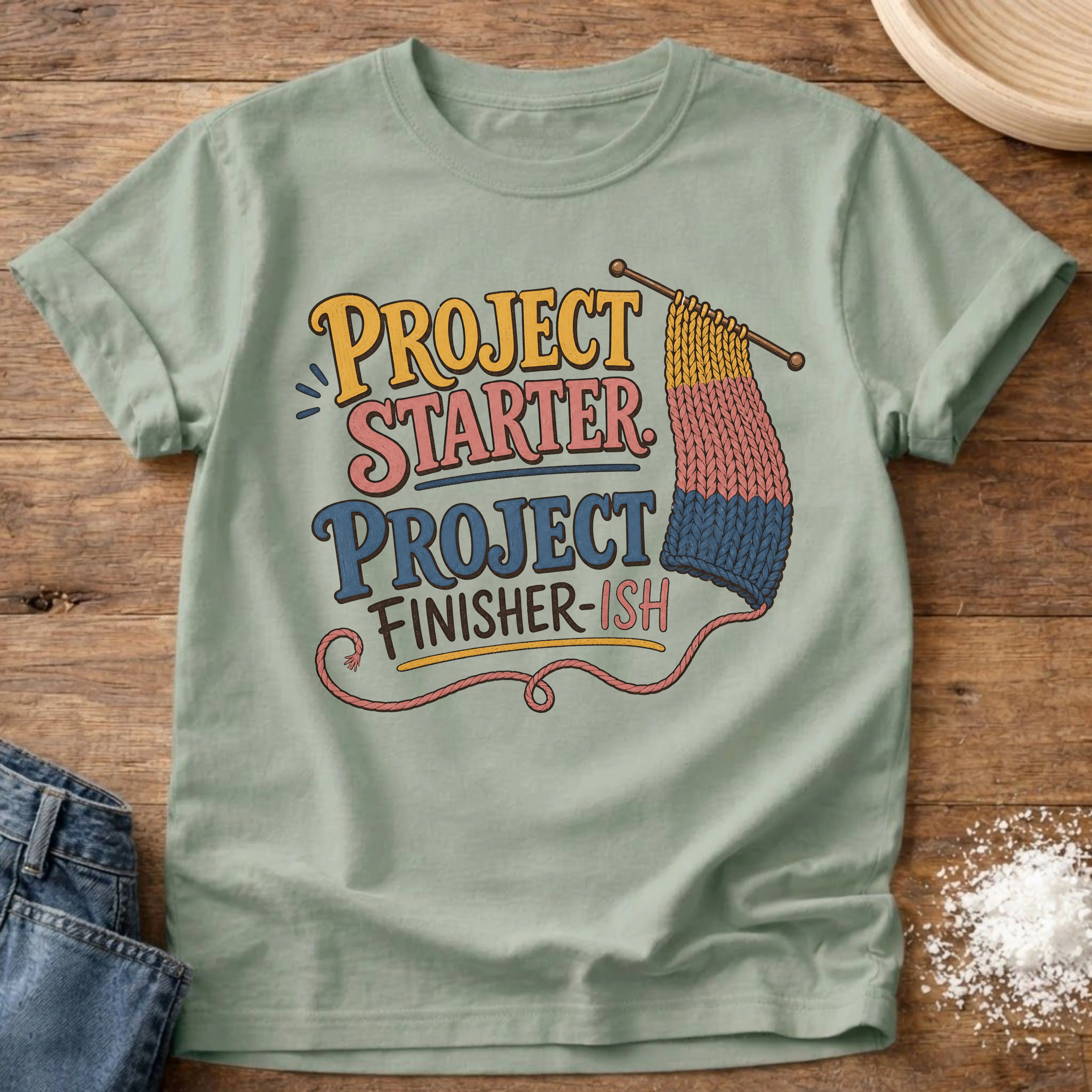 Knead More Fun Project Finisher-ish knitting t-shirt in Bay