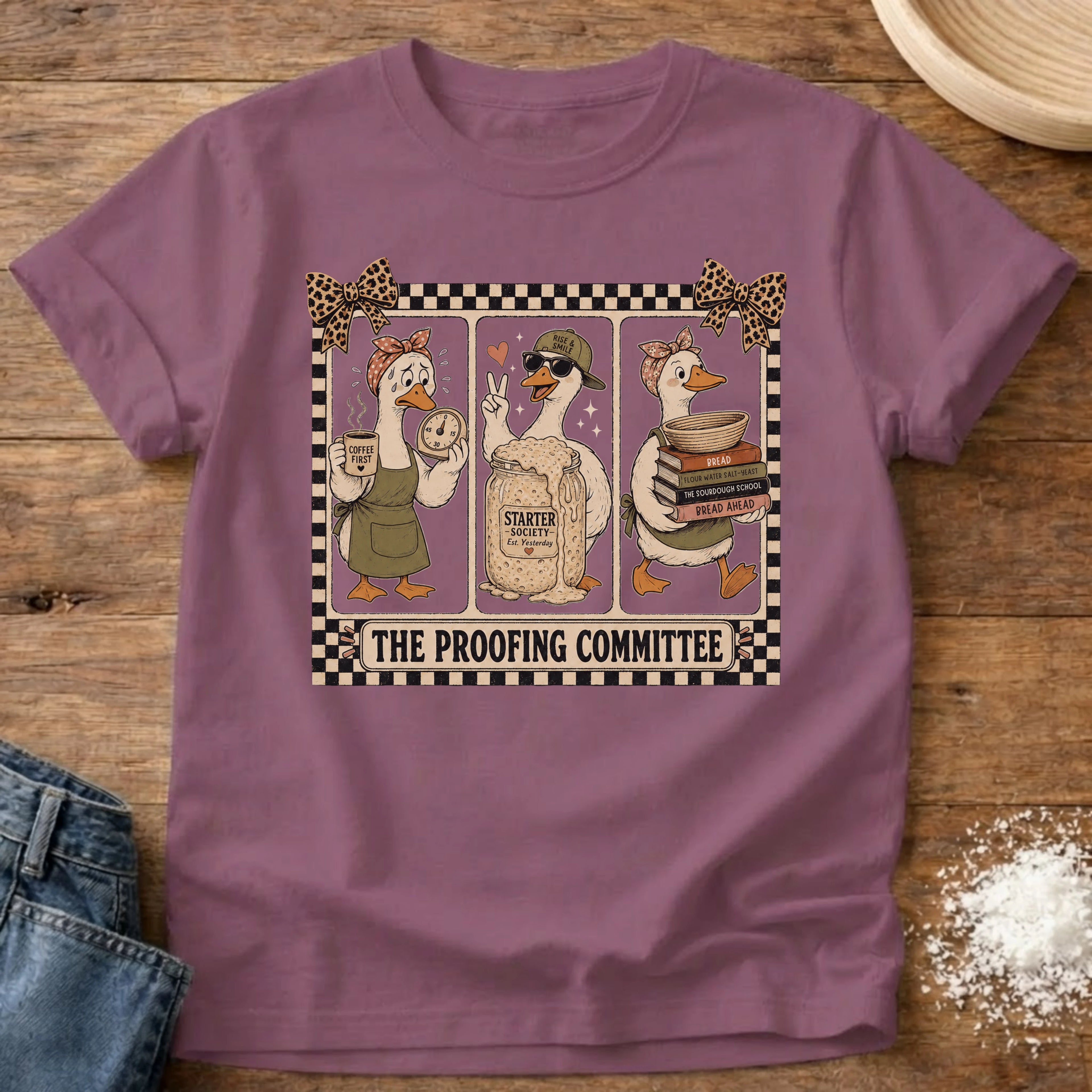 Knead More Fun Proofing Committee sourdough t-shirt in Berry