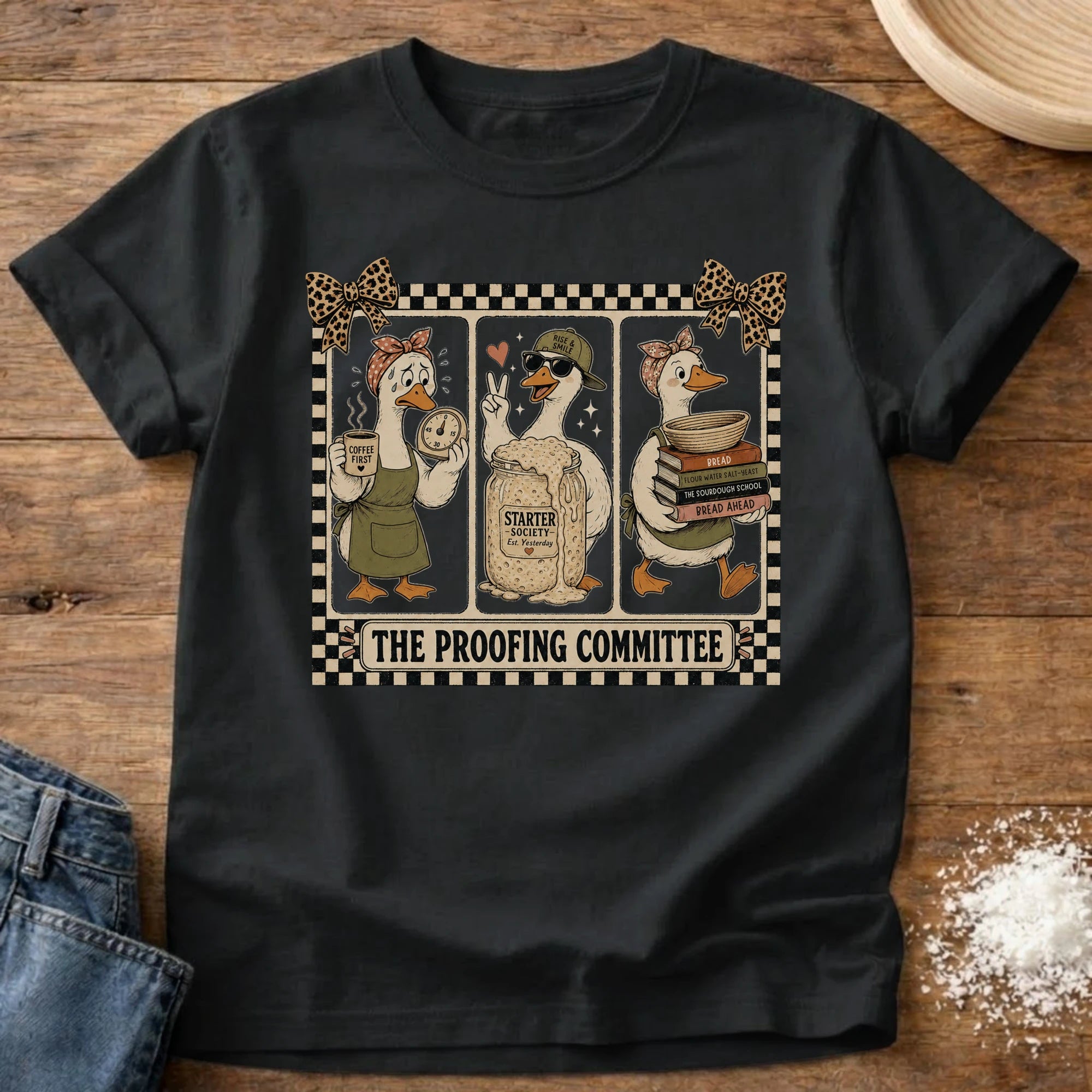 Knead More Fun Proofing Committee sourdough t-shirt in Black