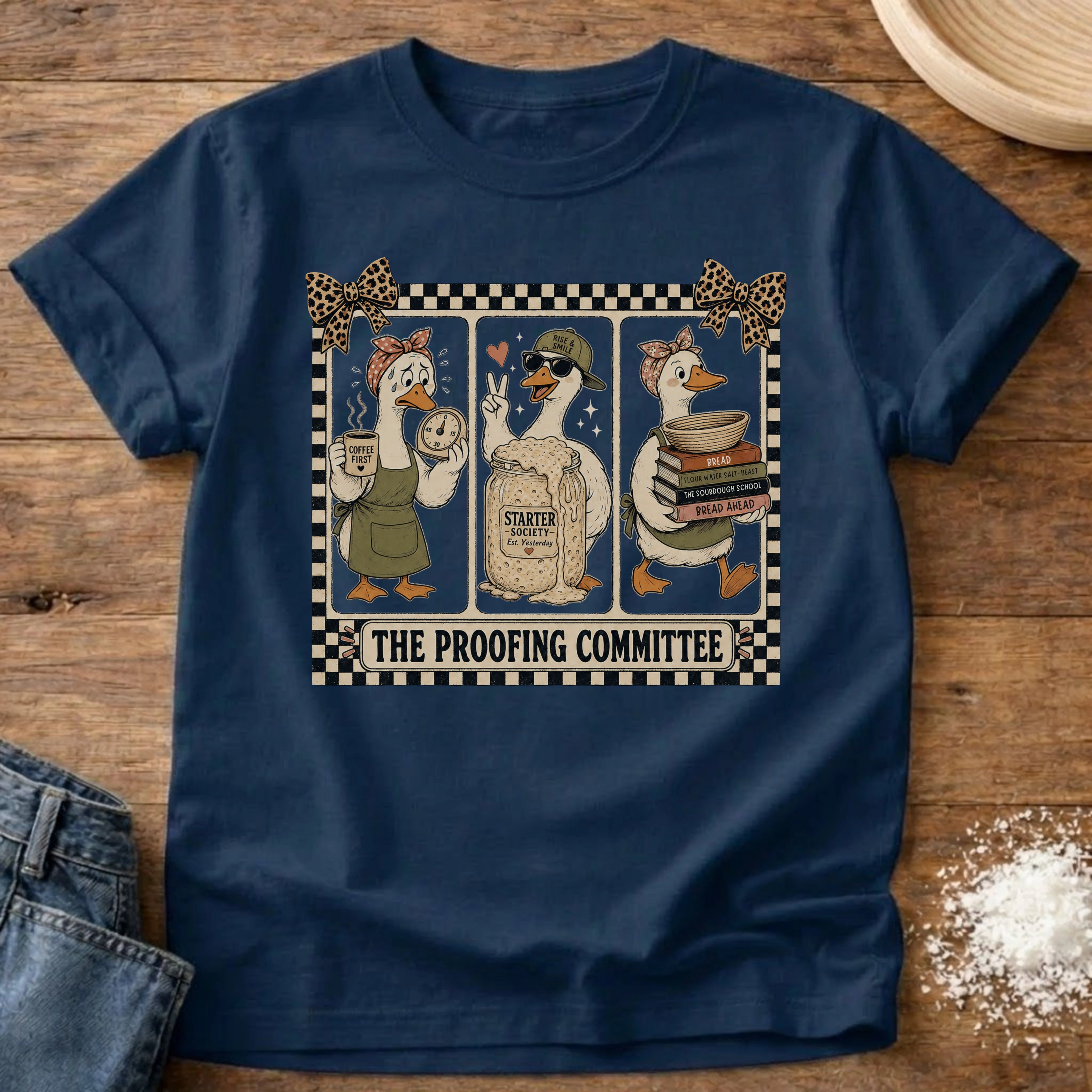 Knead More Fun Proofing Committee sourdough t-shirt in Navy