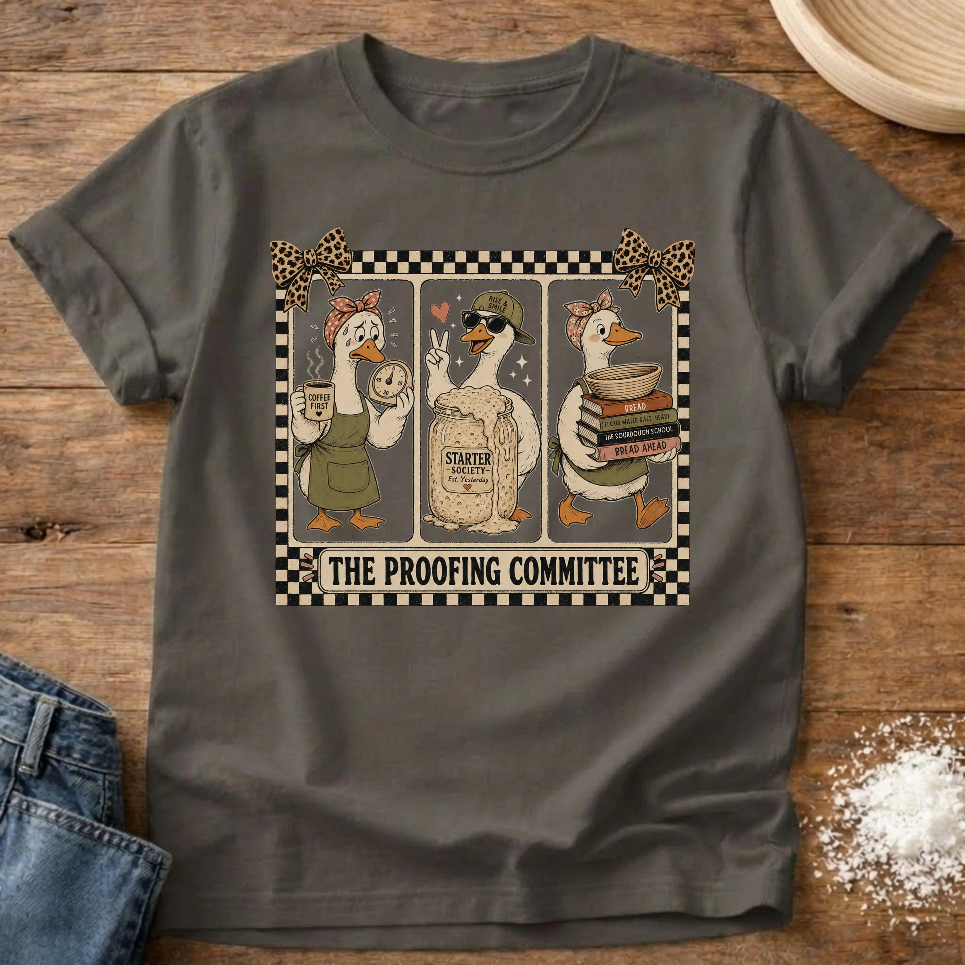 Knead More Fun Proofing Committee sourdough t-shirt in Pepper