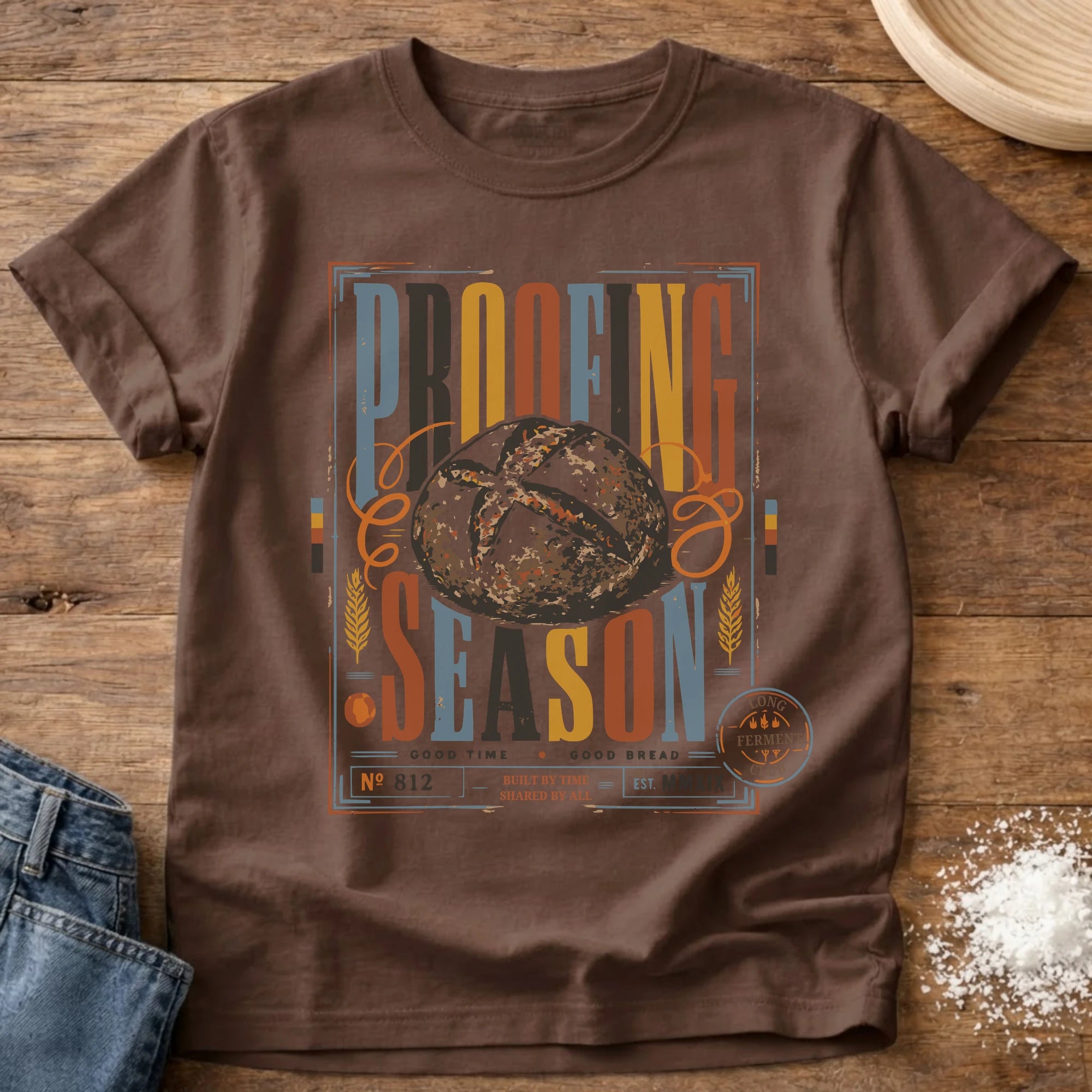 Knead More Fun Proofing Season Ticket sourdough t-shirt in Espresso