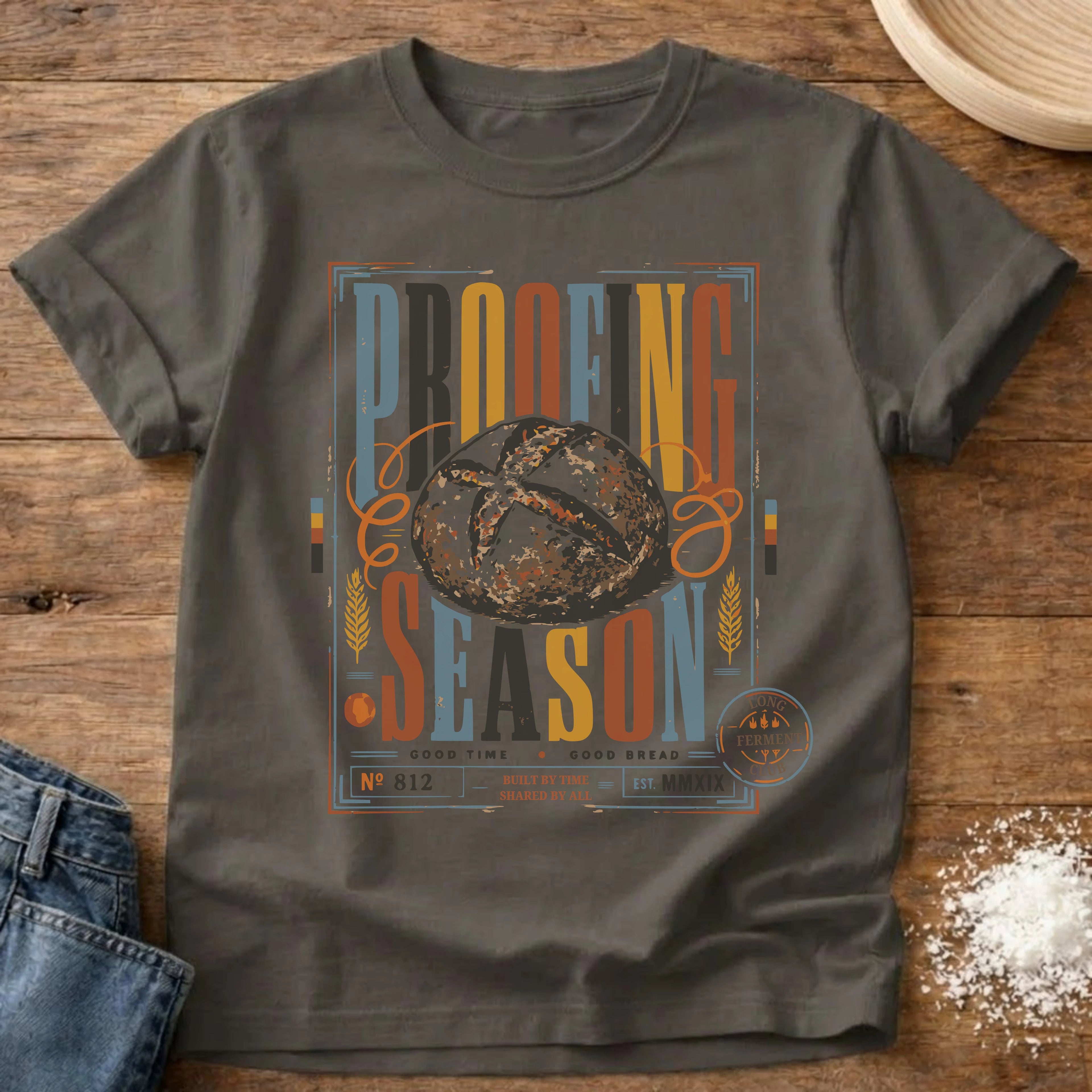 Knead More Fun Proofing Season Ticket sourdough t-shirt in Pepper