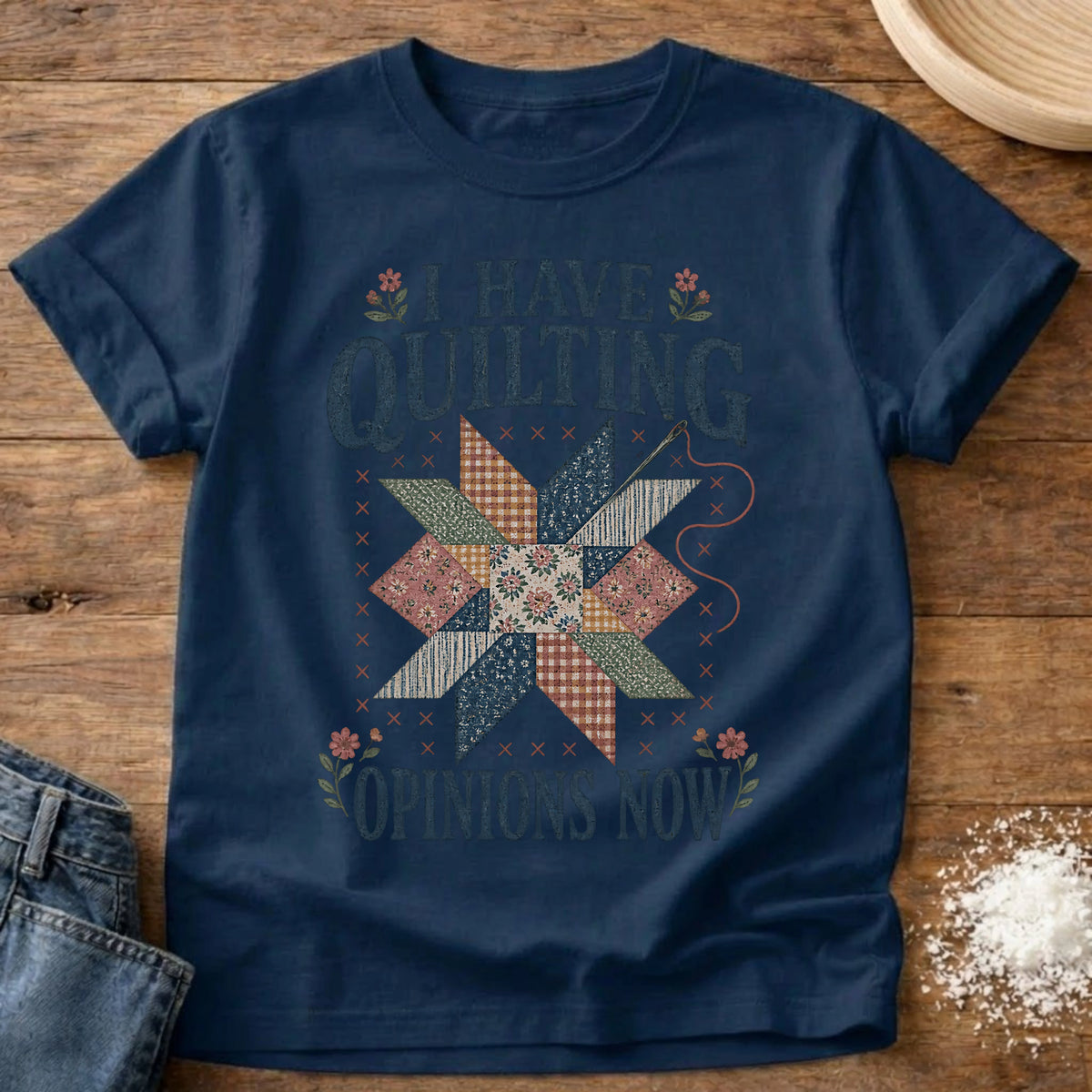 Knead More Fun Quilting Opinions quilting t-shirt in Navy