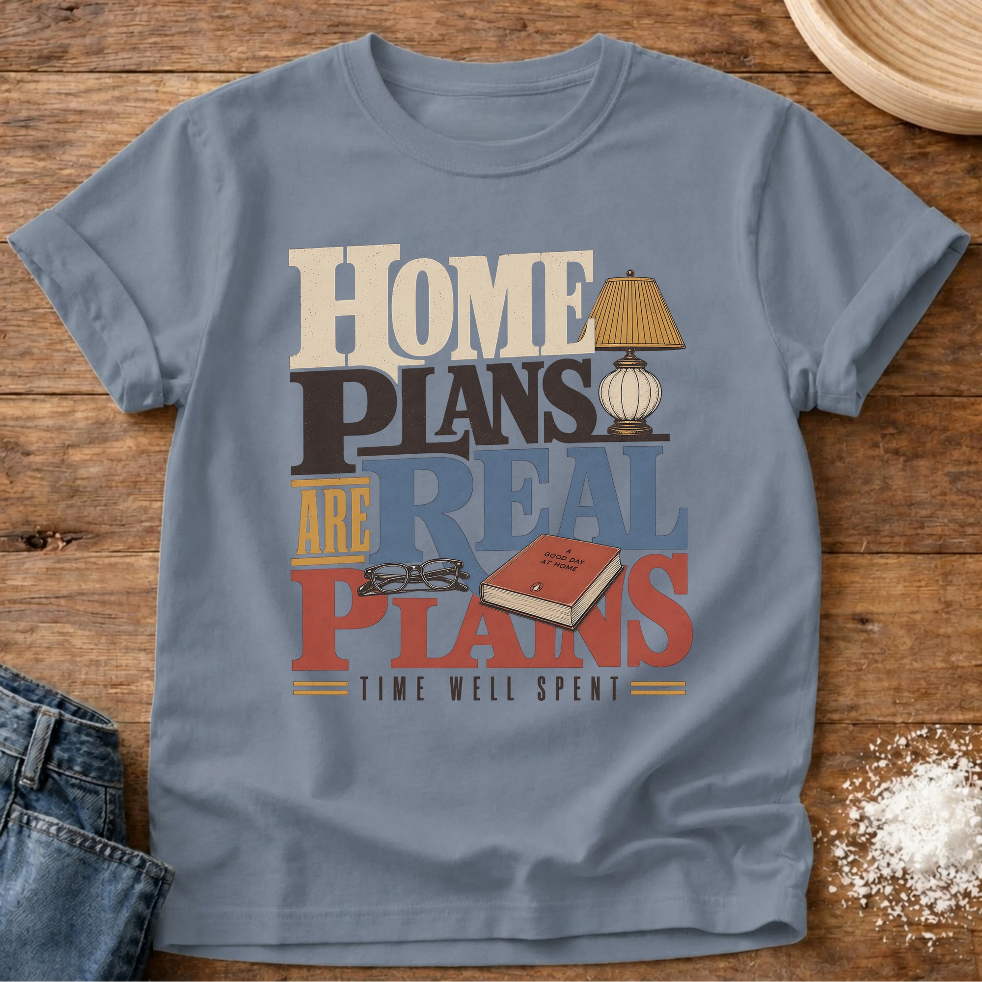 Knead More Fun real plans homebody t-shirt in Blue Jean