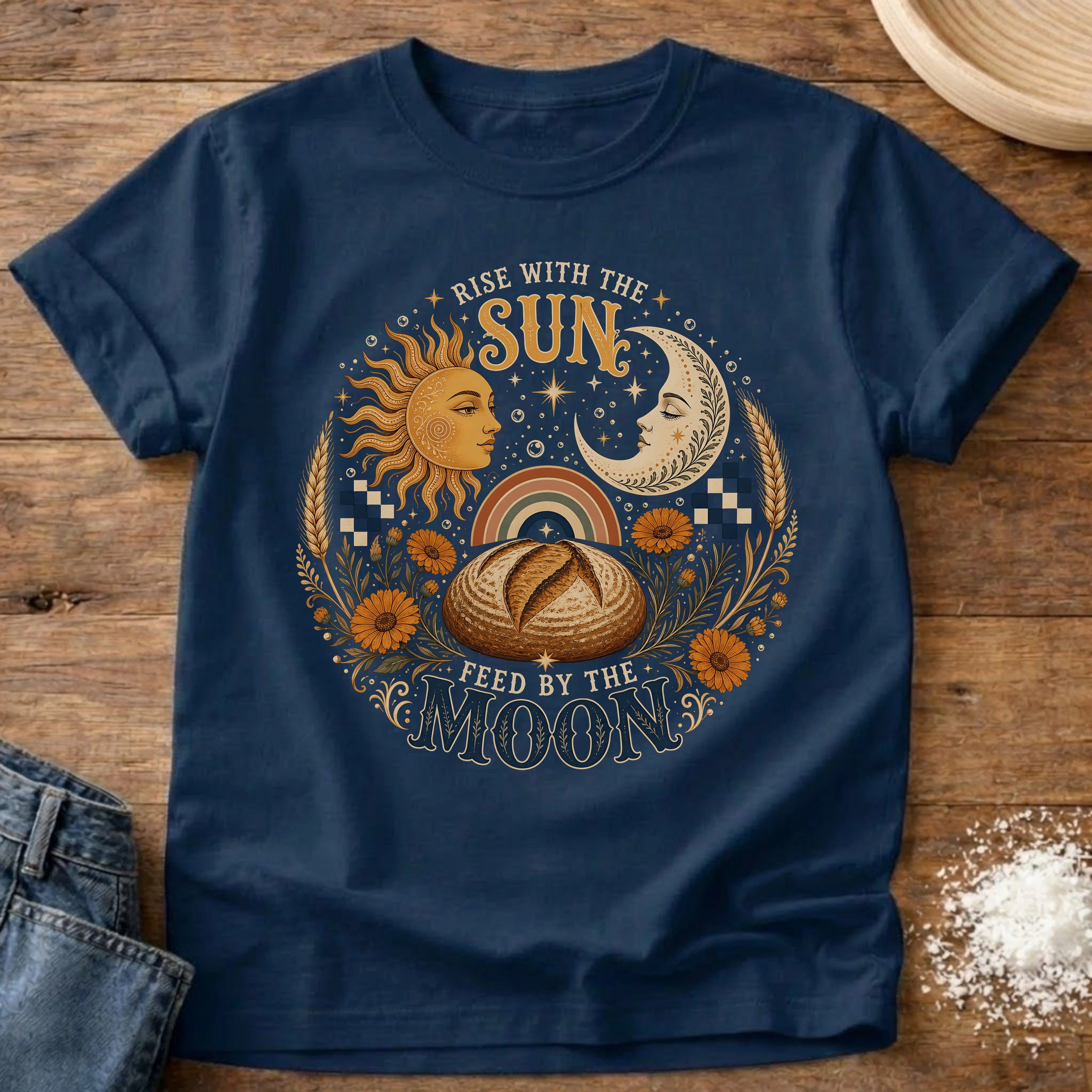 Knead More Fun Rise with the Sun sourdough t-shirt in Navy