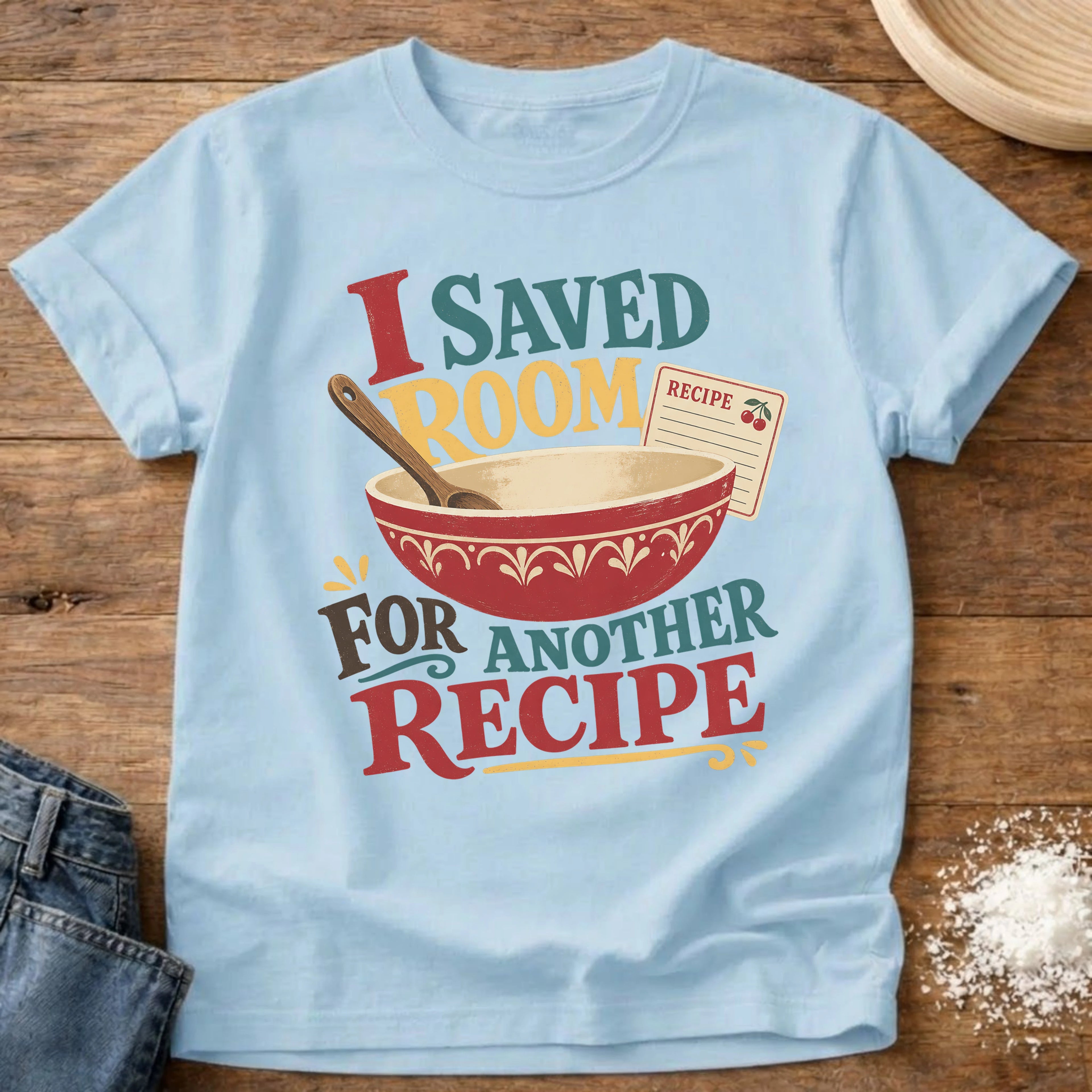 Knead More Fun saved room cozy kitchen t-shirt in Chambray