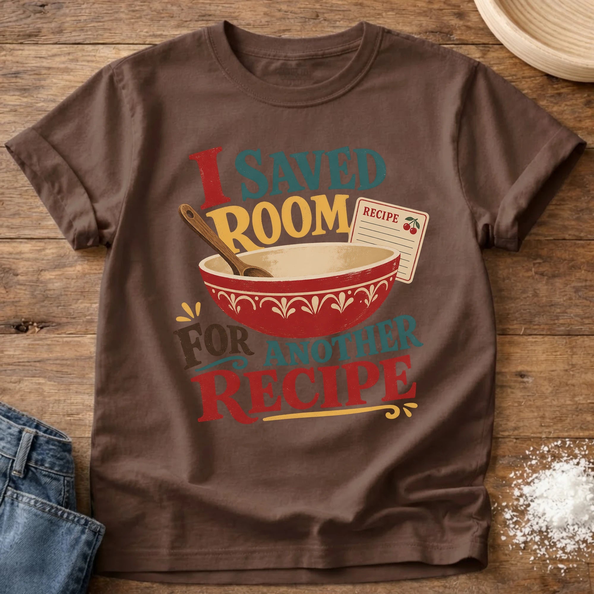 Knead More Fun saved room cozy kitchen t-shirt in Espresso