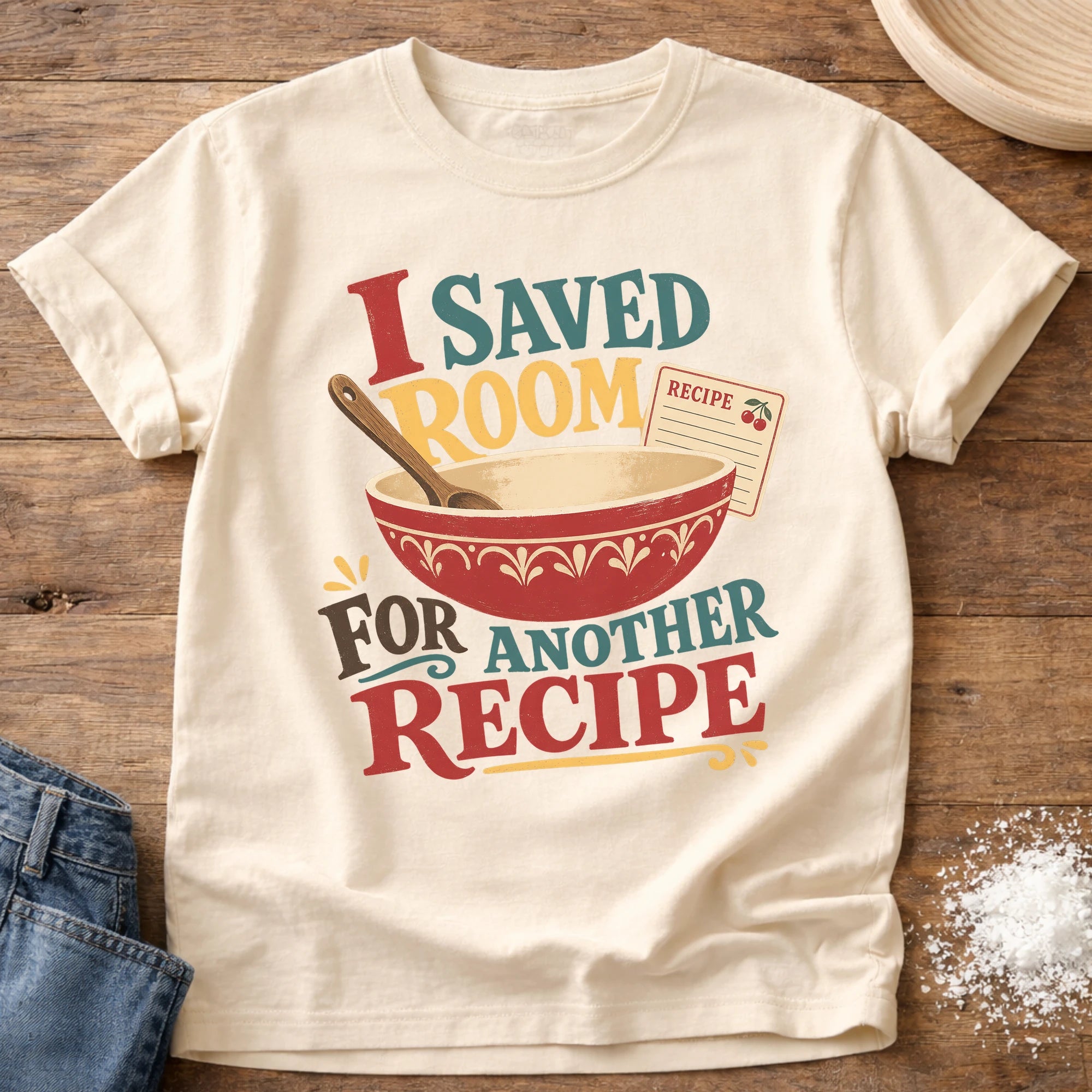 Knead More Fun saved room cozy kitchen t-shirt in Ivory