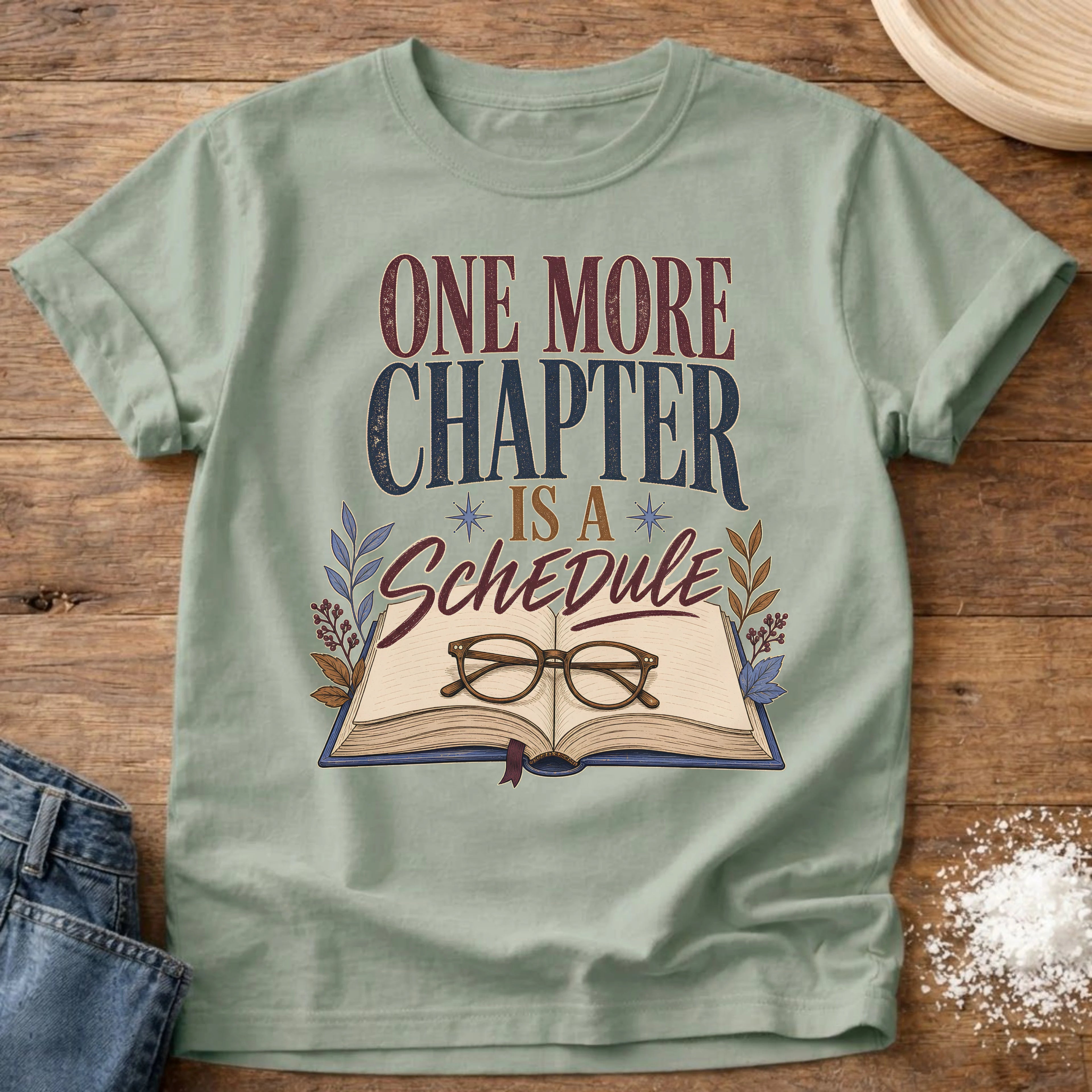 Knead More Fun One More Chapter book lover t-shirt in Bay