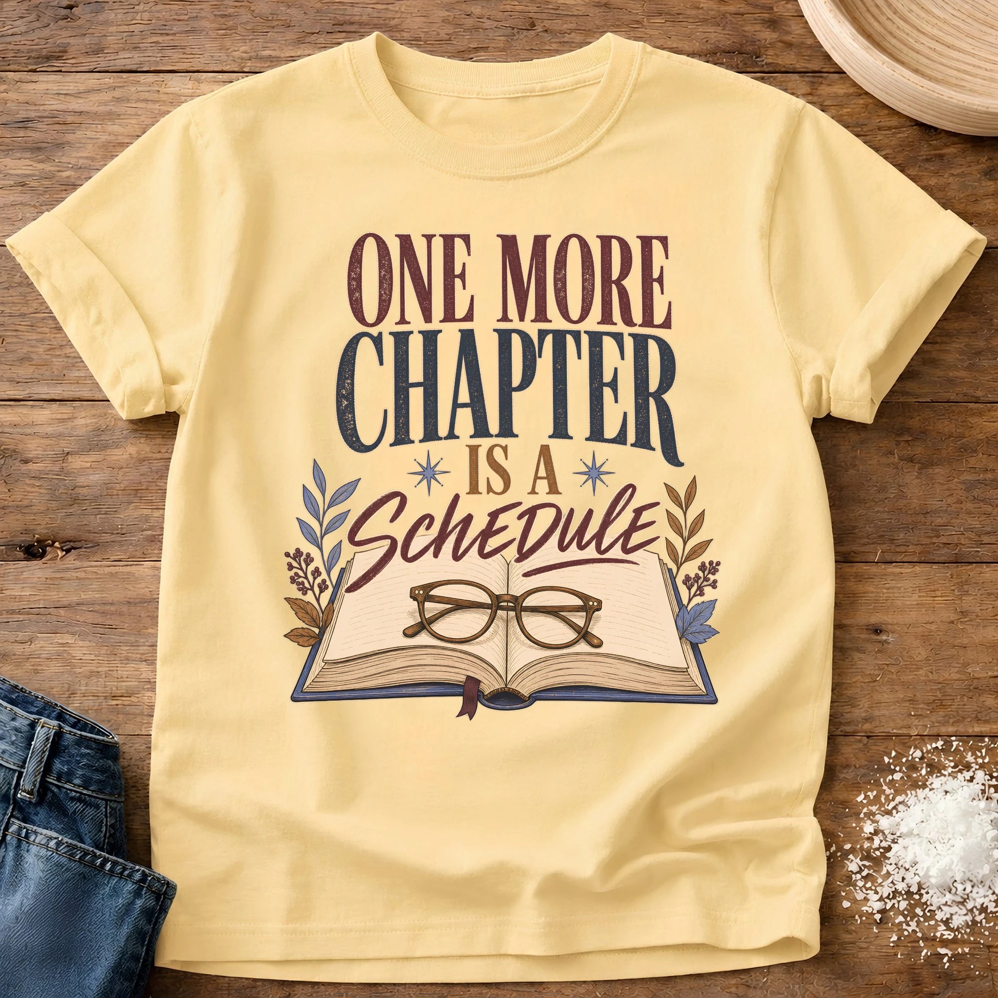 Knead More Fun One More Chapter book lover t-shirt in Butter