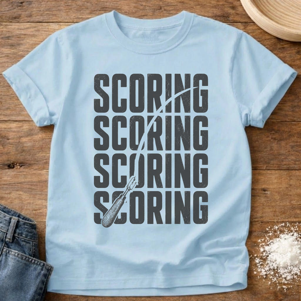 Knead More Fun Scoring sourdough t-shirt in Chambray