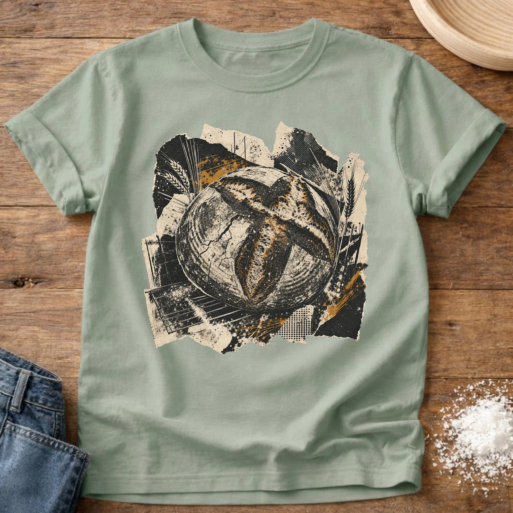 Knead More Fun Scrapbook Sourdough grunge collage t-shirt in Bay