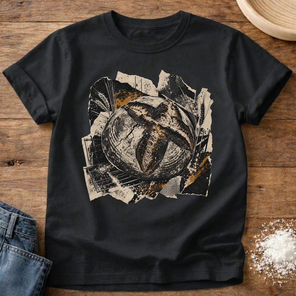 Knead More Fun Scrapbook Sourdough grunge collage t-shirt in Black