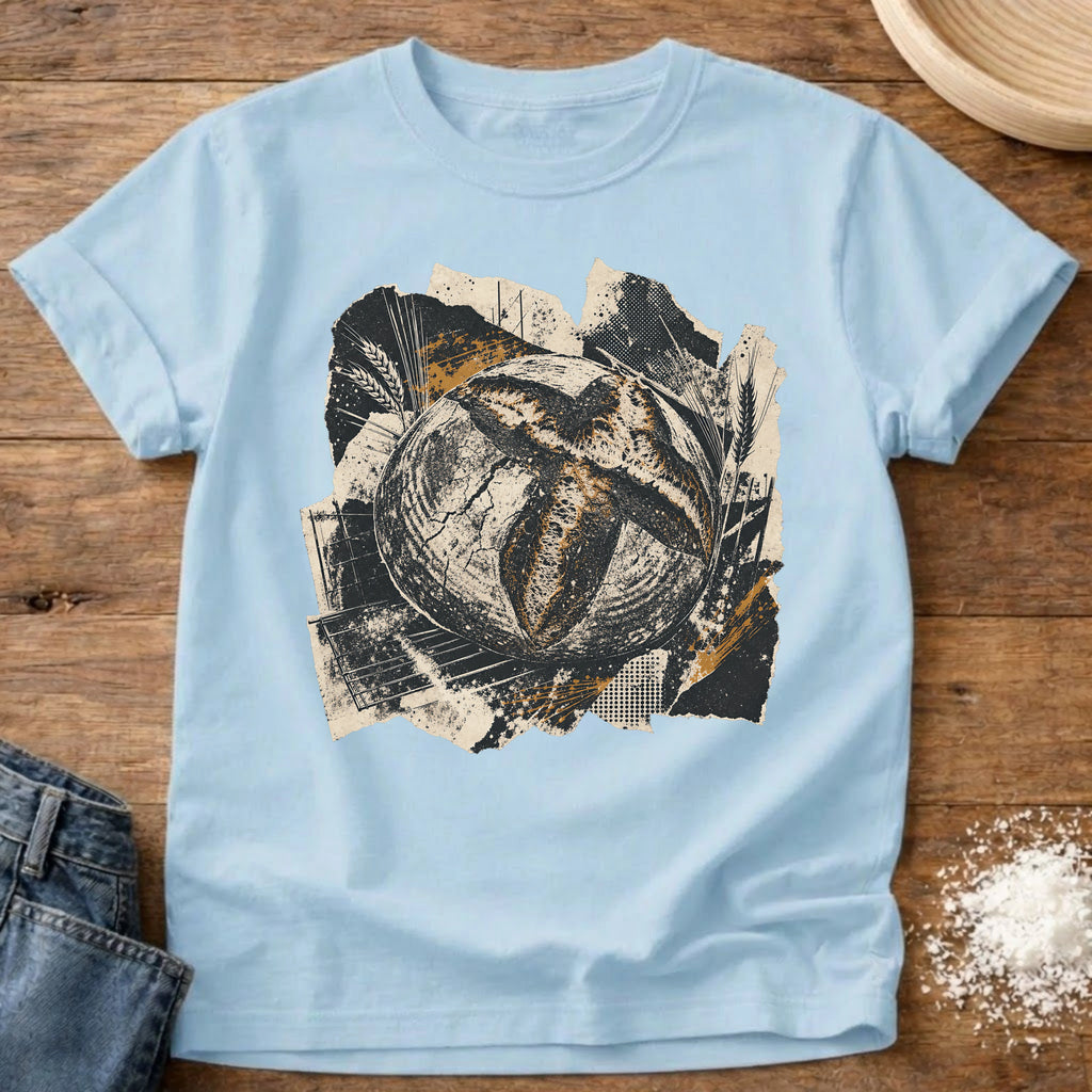 Knead More Fun Scrapbook Sourdough grunge collage t-shirt in Chambray