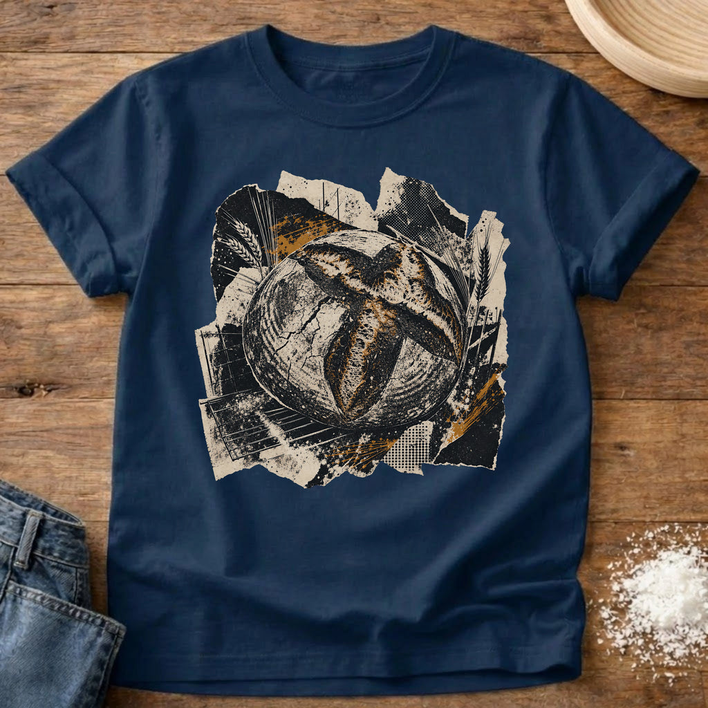 Knead More Fun Scrapbook Sourdough grunge collage t-shirt in Navy