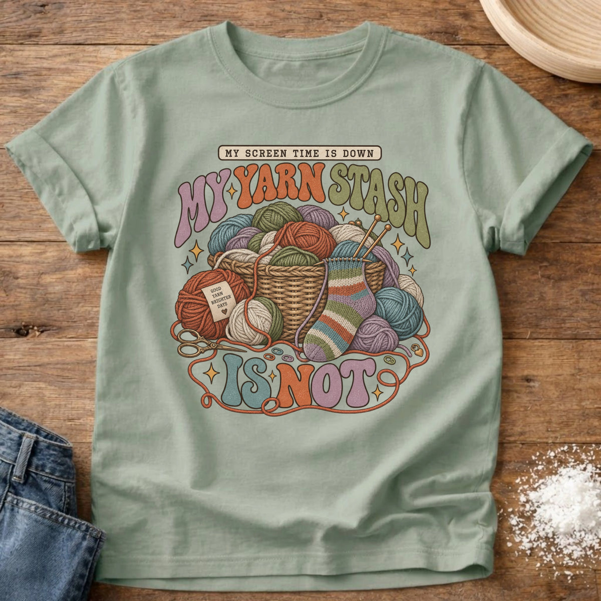 Knead More Fun Screen Time Down graphic t-shirt in Bay