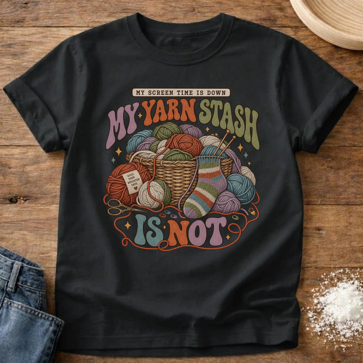 Knead More Fun Screen Time Down graphic t-shirt in Black