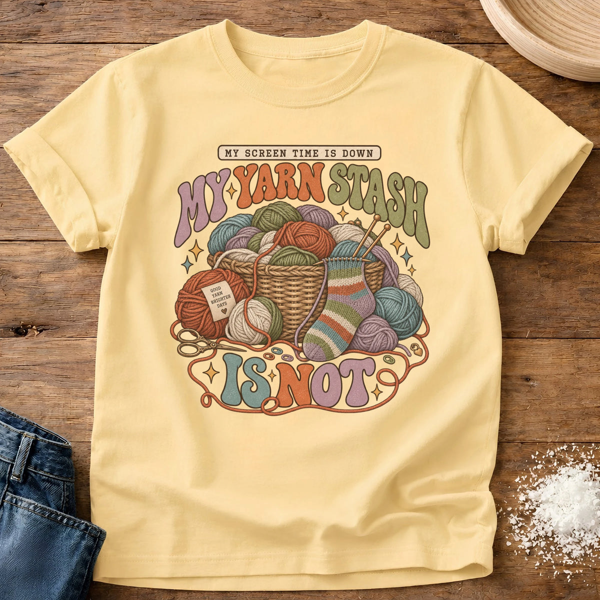 Knead More Fun Screen Time Down graphic t-shirt in Butter