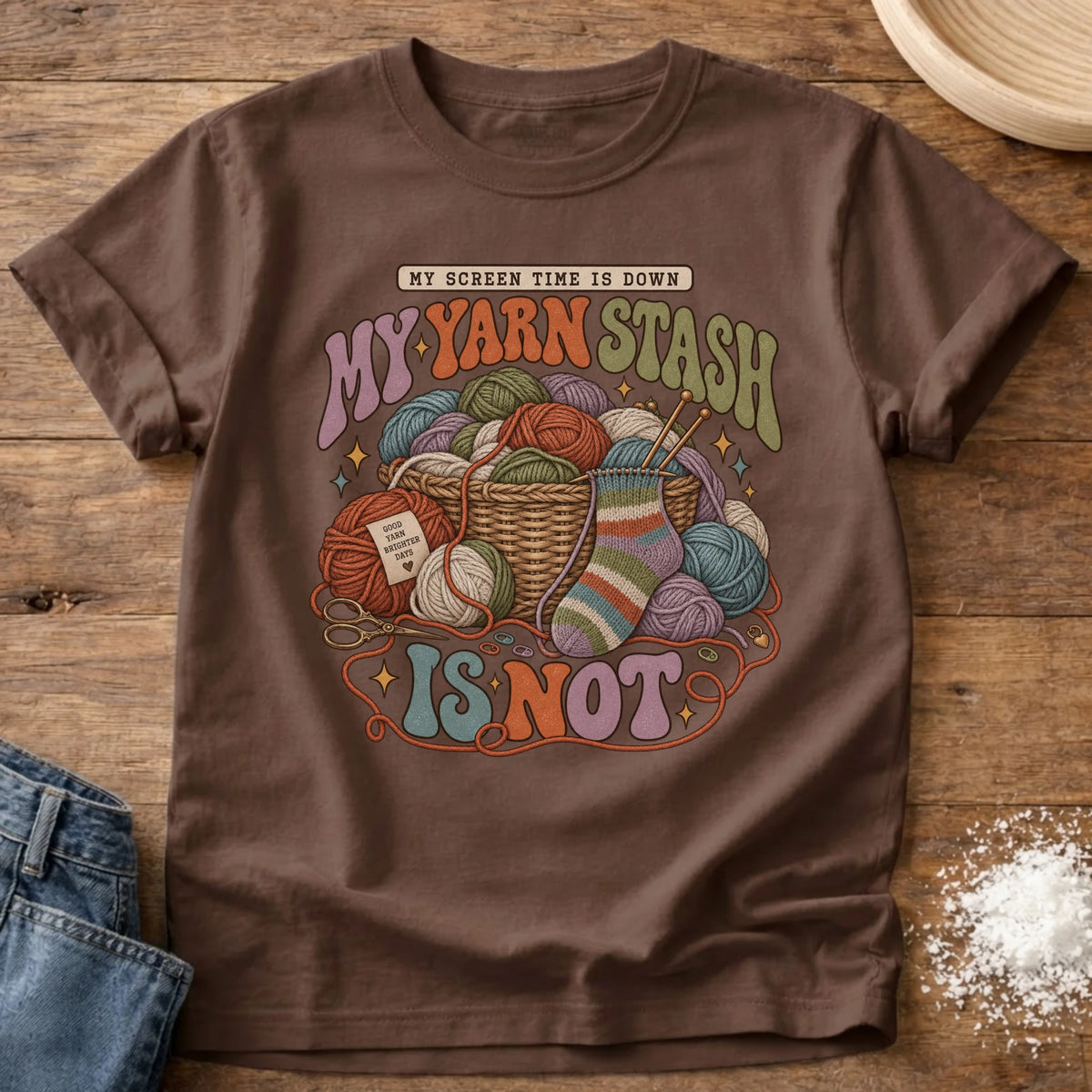 Knead More Fun Screen Time Down graphic t-shirt in Espresso