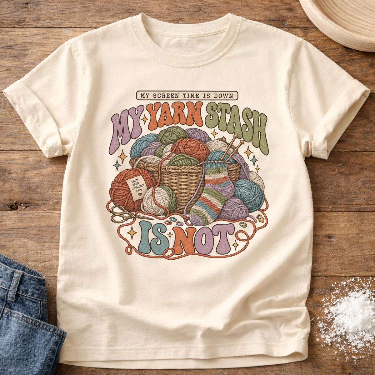 Knead More Fun Screen Time Down graphic t-shirt in Ivory