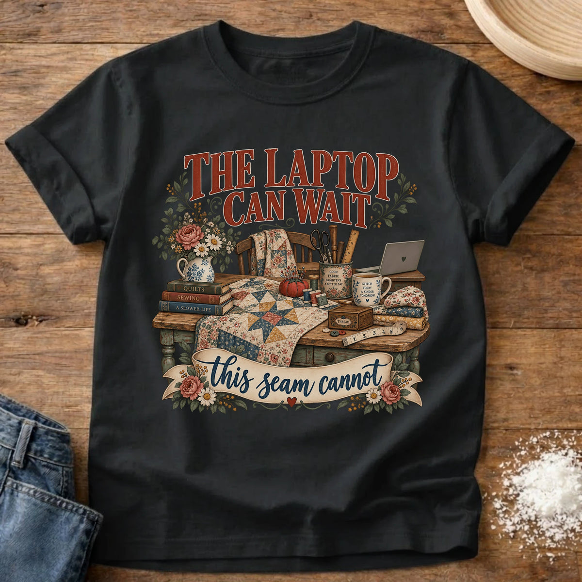 Knead More Fun Seam Cannot Wait sewing t-shirt in Black