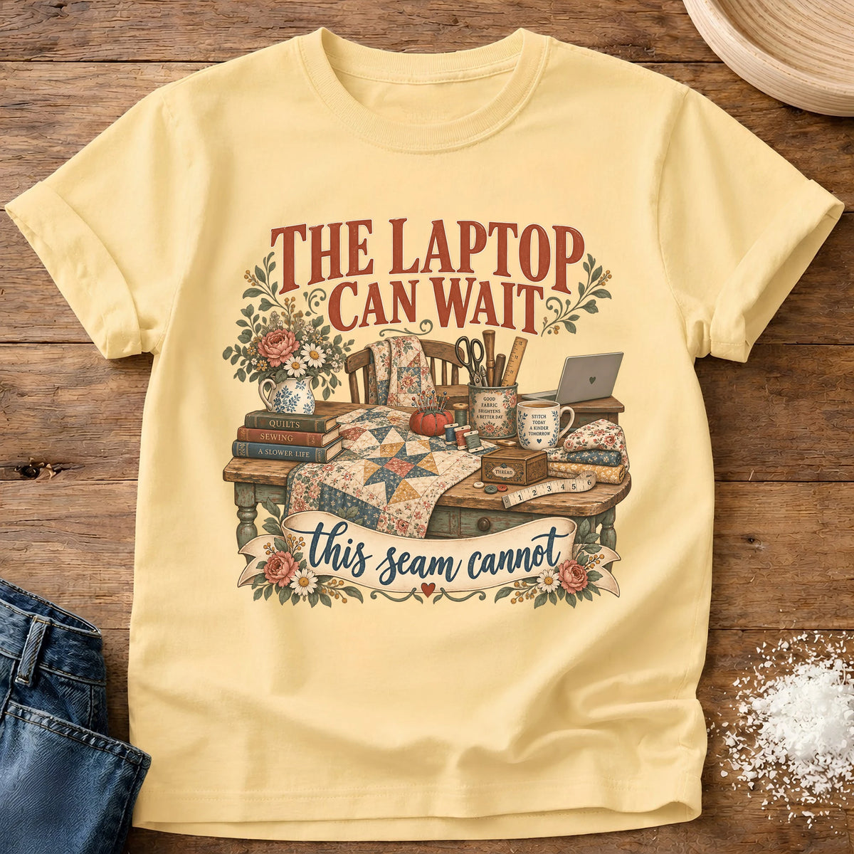 Knead More Fun Seam Cannot Wait sewing t-shirt in Butter
