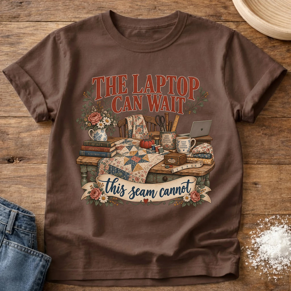 Knead More Fun Seam Cannot Wait sewing t-shirt in Espresso
