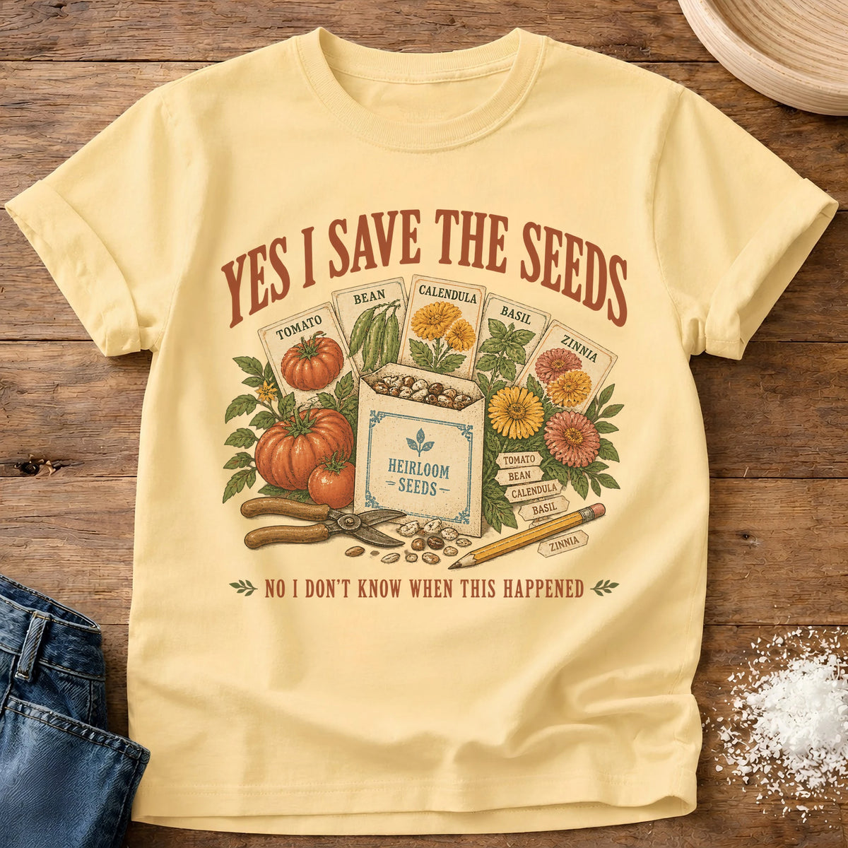 Knead More Fun Seed Saver seed saving t-shirt in Butter