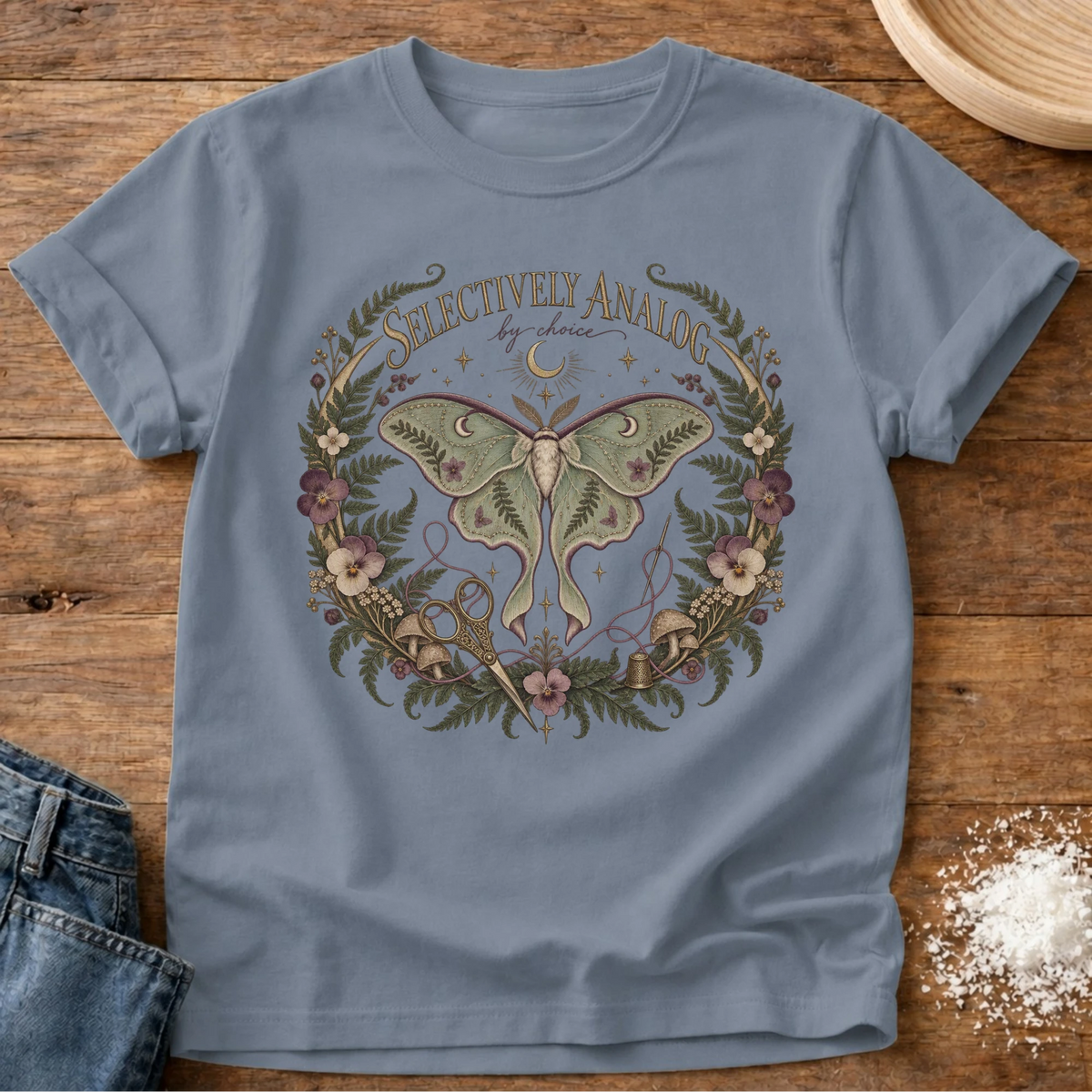 Knead More Fun Selectively Analog graphic t-shirt in Blue Jean
