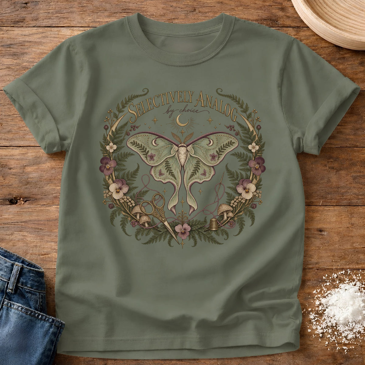 Knead More Fun Selectively Analog graphic t-shirt in Moss