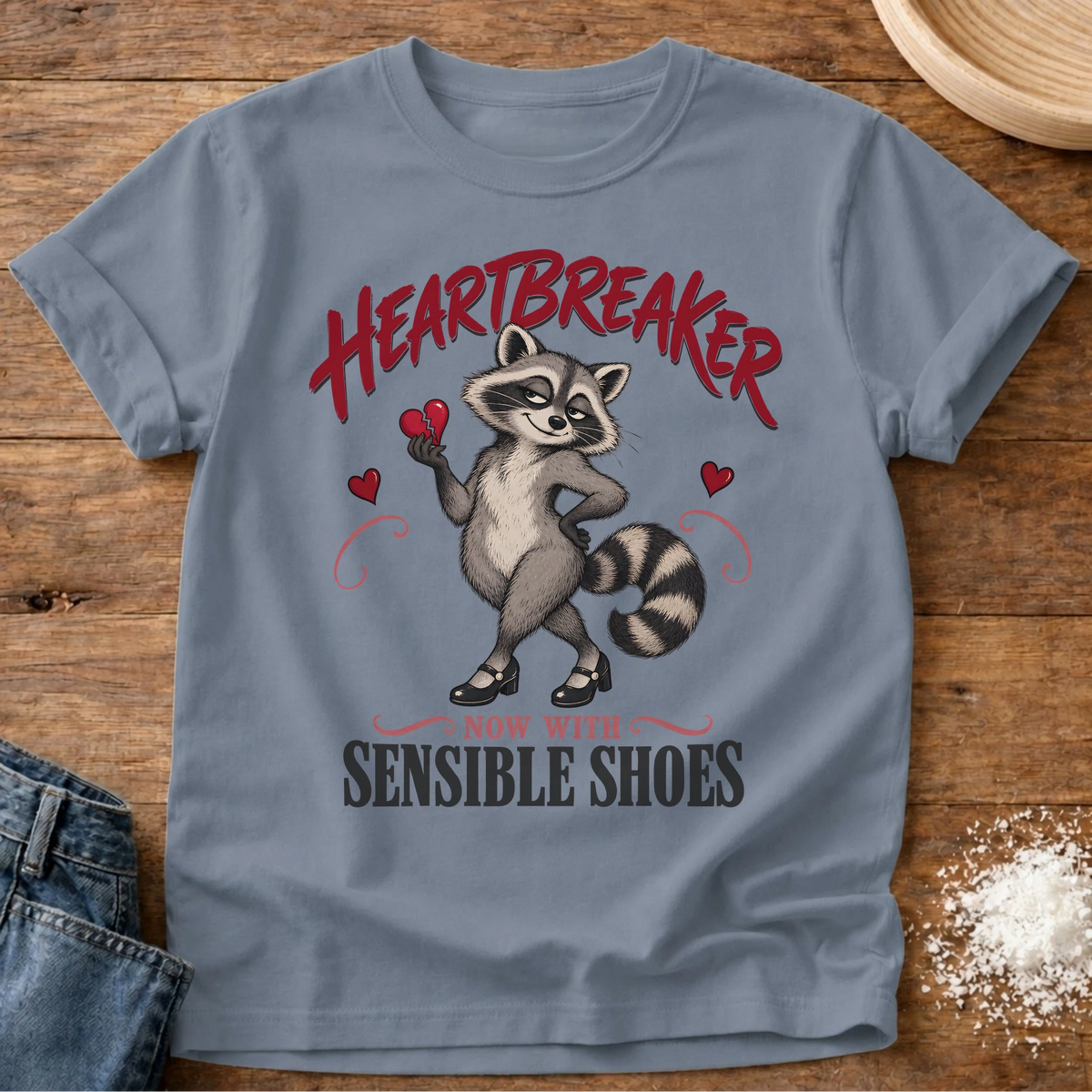 Knead More Fun Sensible Shoes t-shirt in Blue Jean
