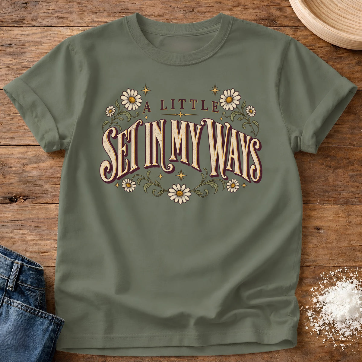 Knead More Fun Shiny Ways grannycore t-shirt in Moss